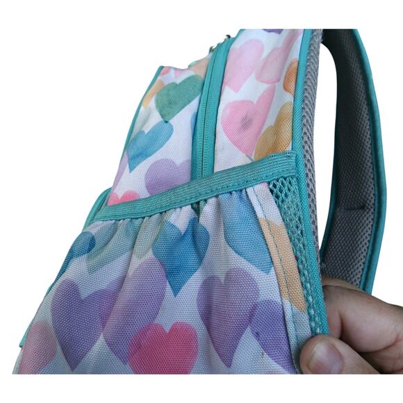 Pottery Barn Kids Green Colorful Hearts Olivia Childs Backpack - Picture 3 of 6